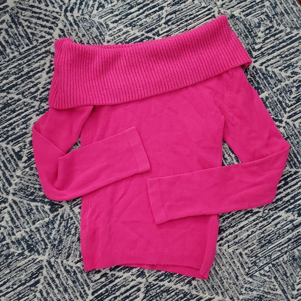 Barbie Pink Knit Drop Shoulder Collared Long Sleeve Sweater